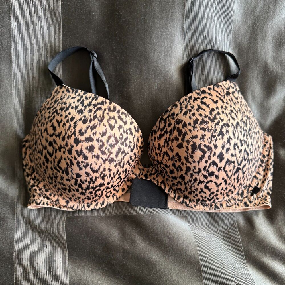 VICTORIA'S SECRET Leopard Tan Black Animal Print Push Up Bra Size 38D